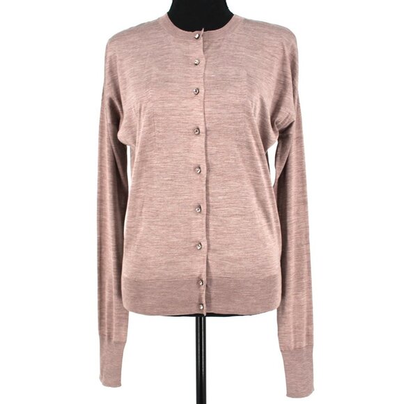Louis Vuitton Brown Silk Classic Cardigan Sweater Gemstone Buttons Small S NEW - Picture 1 of 8